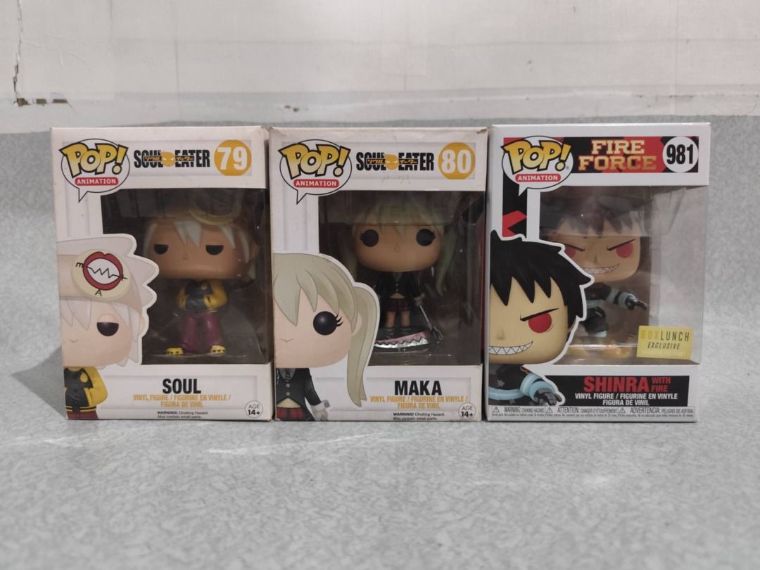SOUL EATER FUNKO SET (Category: Designer & Blind Box Toys) located in Quezon City. Submitted by foxstrat17 (Listing ID 1461488748, Image 1). Description: FS as set only Soul 6.5-7/10 Maka 6.5-7/10 Shinra Boxlunch 8/10 Location: Cubao, Quezon City MOP: Gcash/Maya/Maribank MOD: Lalamove/LBC/Meetup by schedule Add 10 pesos for used prot .