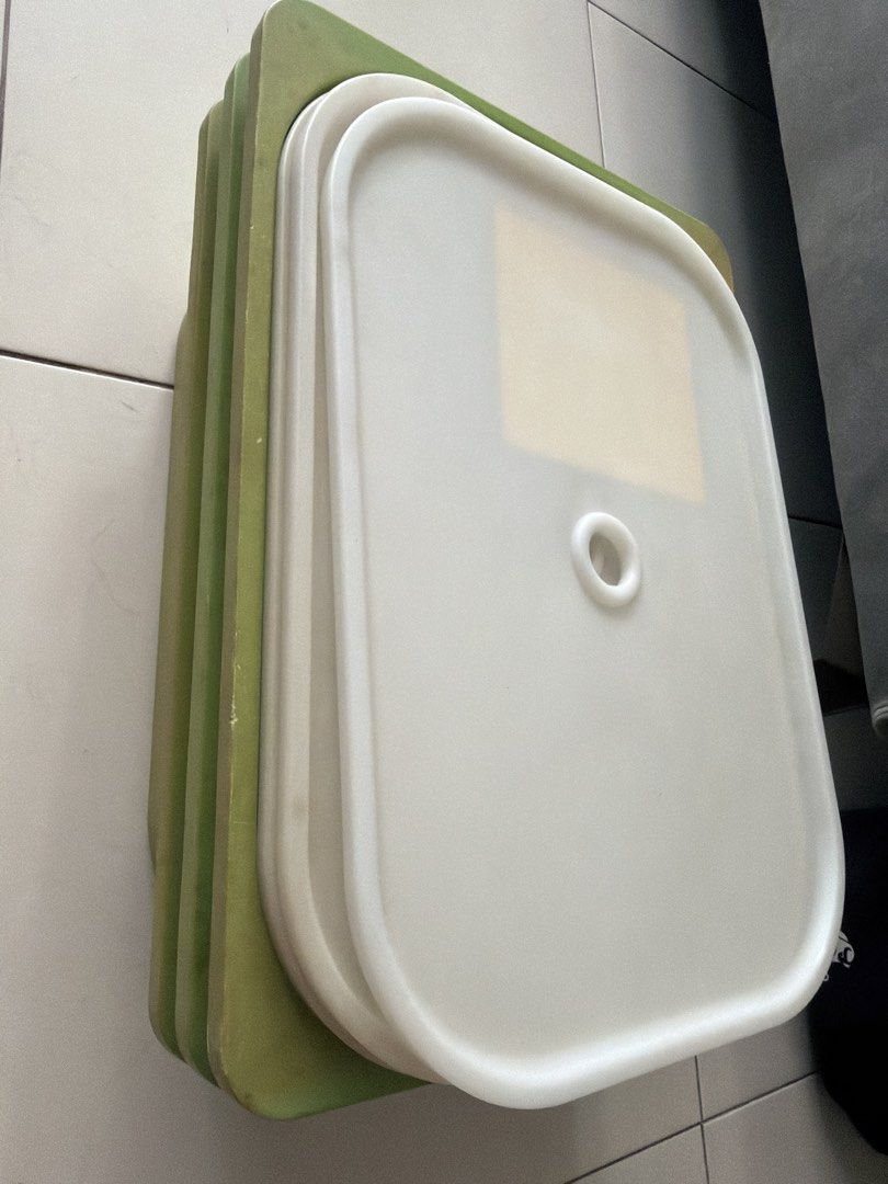 Stackable Storage Containers with Lids (Category: Storage Boxes & Baskets) located in Singapore. Submitted by tham.s.lan (Listing ID 1461366327, Image 1). Description: - IKEA trofast storage box with lid - Stackable containers with lids - Green base and white lids - Stacks neatly for easy storage - Lids feature rounded edge and central hole - Ideal for organizing various items - Selling as a set - not for fussy Total 3 sets .