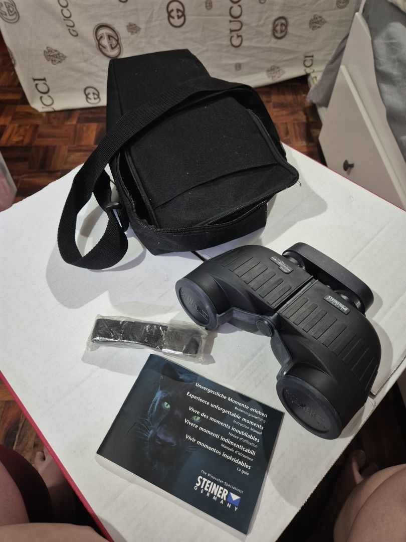 Steiner Navigator 7x50 Binoculars with Case (Category: Travel Essentials & Accessories) located in Caloocan City. Submitted by mukjin (Listing ID 1461343618, Image 1). Description: - Steiner Navigator 7x50 binoculars - Made in Germany - Ideal for outdoor adventures and bird watching - Includes carrying case, strap, and lens covers - Original manual included - Features clear optics.