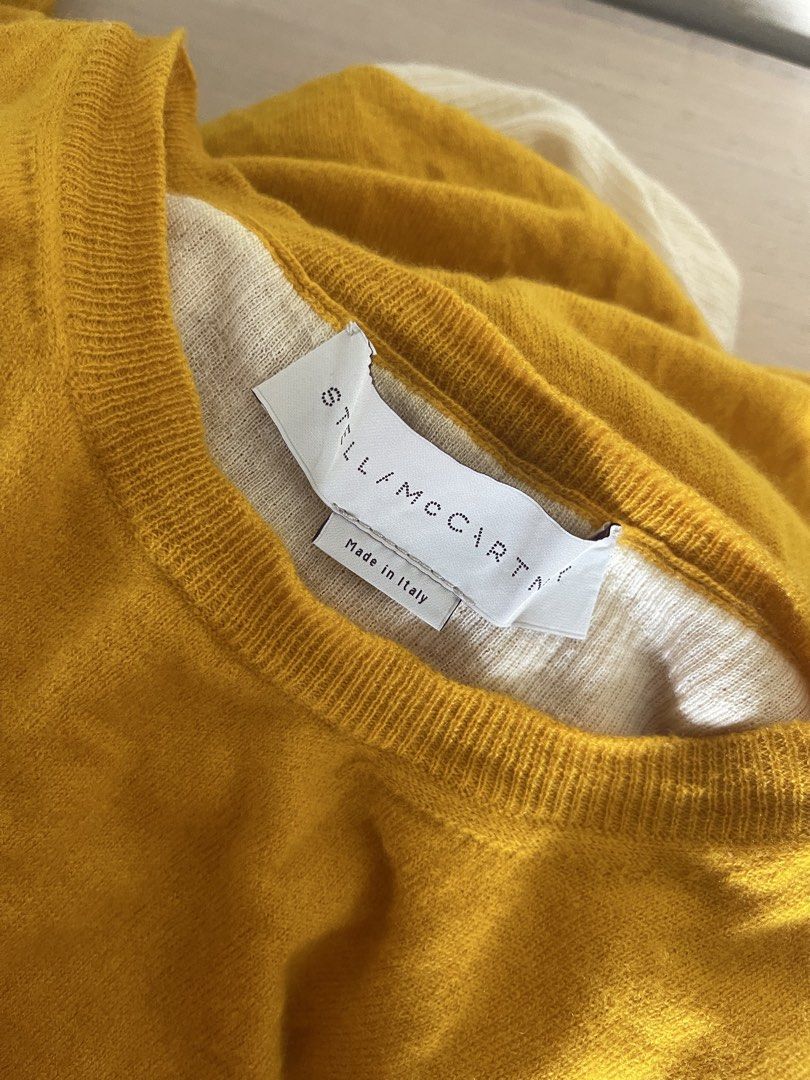 Stella Mccartney mustard layered knit sweater medium (Category: Longsleeves) located in Quezon City. Submitted by booktt (Listing ID 1461363505, Image 3). Description: stella mccartney medium crew neck mustard sweater.