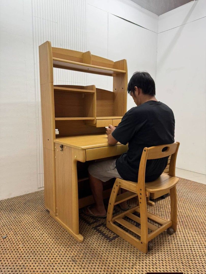 Study Table (Category: Tables & Sets) located in Meycauayan. Submitted by marygracecasimiro (Listing ID 1461438657, Image 2). Description: Wooden Study Table with Chair and Drawer Price: 14,500 L37.5 x W27.5 x H64/30 In good condition💜💜.