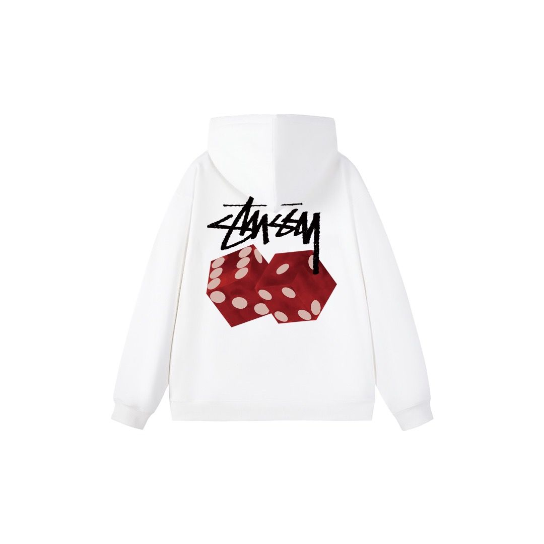 STUSSY Hoodie 斯圖西骰子字母印花連帽衞衣 男女同款 （分類：衛衣）位於 Hong Kong。 由 og.studio 提交（商品編號 1461539572，圖片 3）。簡介： 顏色：黑色 白色 杏色 藏青色 連帽尺碼：S-XL。