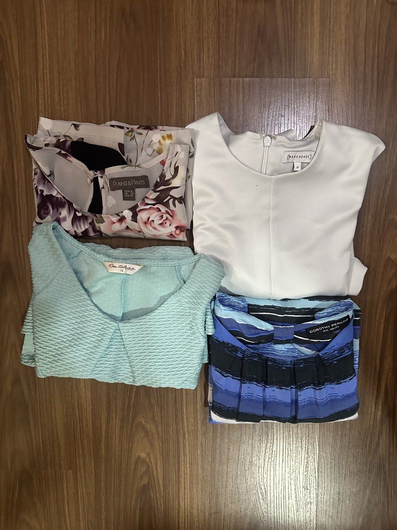 TAKE ALL Preloved branded tops Uk 10 (Category: Blouses) located in Quezon City. Submitted by panderella02 (Listing ID 1461337046, Image 1). Description: Miss Selfridge UK 10 Plains & Prints UK 10 Warehouse UK 10 Dorothy Perkins UK 10 TAKE ALL.