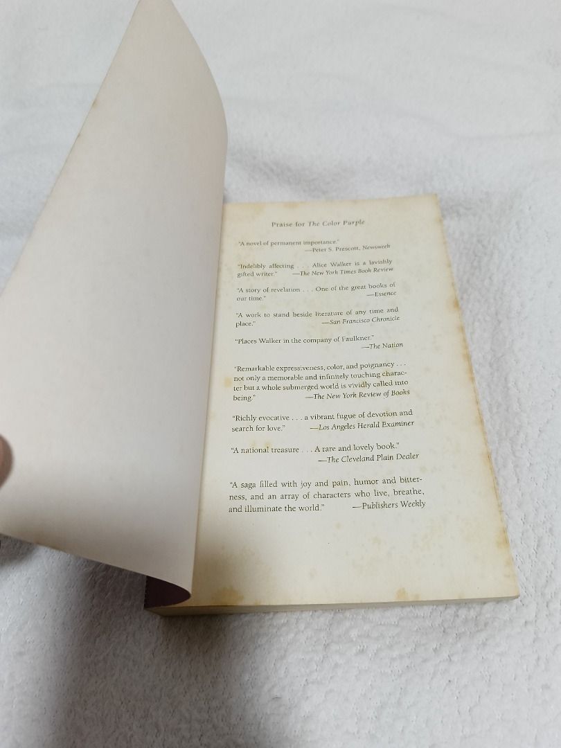 The Color Purple by Alice Walker (Category: Storybooks) located in Quezon City. Submitted by prelovedbooks2026 (Listing ID 1461334807, Image 2). Description: Price: Final - Let's save each other's time Annotations (if any: written with a PERMANENT BALLPOINT PEN, that's why it's CHEAP) NO TO LOW BALLERS (BARAT). WE'RE LISTING OUR STUFF BECAUSE WE NEED TO. - Minor discoloration and foxing on inside pages and edges PAYMENT: bank transfer or gcash (p