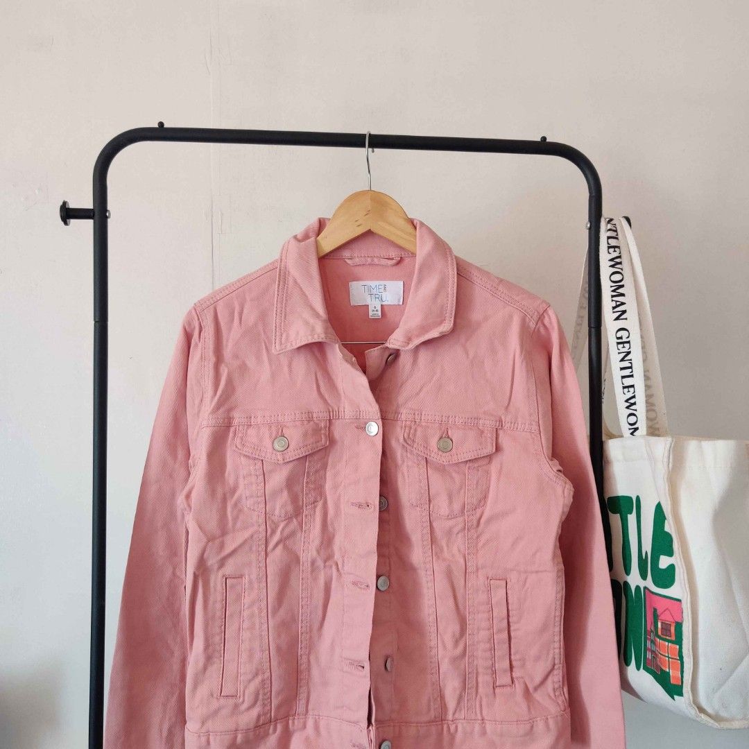 TIME AND TRU PINK authentic denim jacket (Category: Coats, Jackets and Outerwear) located in Manila. Submitted by swishyyy (Listing ID 1461325001, Image 1). Description: - Pink denim jacket by Time and Tru - Classic button-up style - Features two chest pockets - Estimated size: Medium - Ideal for casual layering and versatile styling.