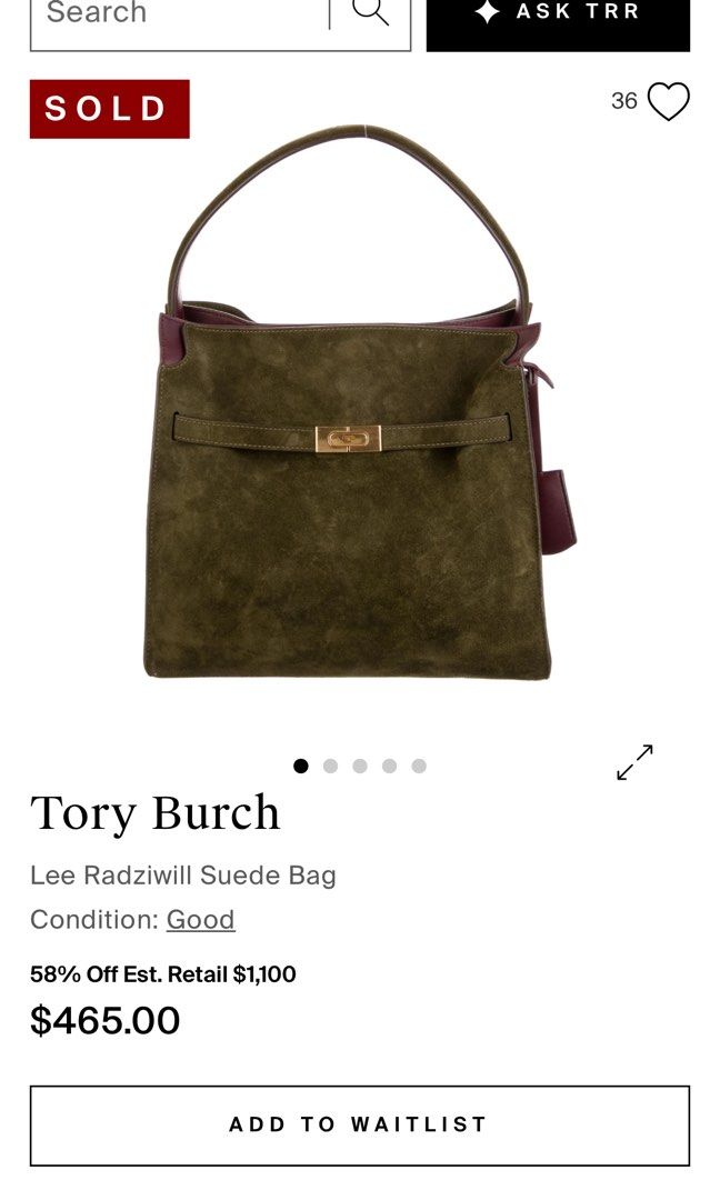 Tory Burch Lee Radziwill green Suede Bag (Category: Shoulder Bags) located in Pasay City. Submitted by vintique_2026 (Listing ID 1461431275, Image 1). Description: Tory Burch Lee Radziwill Suede Bag Condition: Good.