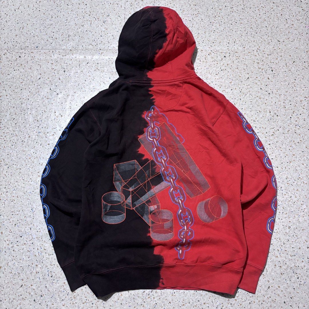 Trippie Redd Split Color Chain Hoodie Size M (Category: Hoodies) located in Baguio. Submitted by rhayburn (Listing ID 1461328508, Image 2). Description: - Trippie Redd Hoodie -Makapal - Size: Medium - Design: Split red and black with chain graphics on sleeves and back - Back Graphic: Geometric shapes - Origin: Made in Pakistan.