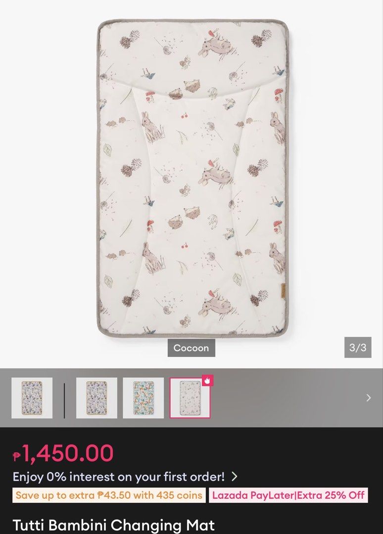 Tutti Bambini Changing Mat (Category: Changing Mats & Accessories) located in Taguig. Submitted by PF910 (Listing ID 1461549631, Image 1). Description: Only used a few times when baby was a newborn. We eventually bought a changing table with cushion. Good for changing baby outside or on the bed..