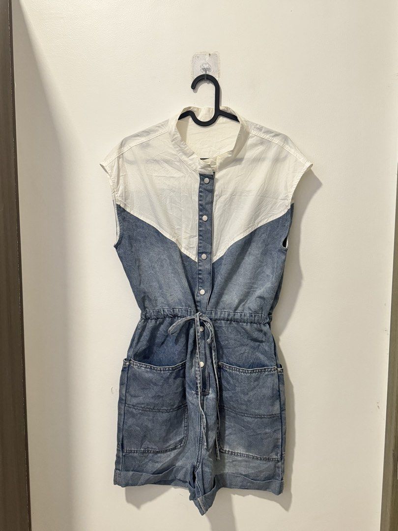 ‼️50% OFF‼️ Two Tone Denim Romper (Category: Rompers) located in Manila. Submitted by xmagic.shopx (Listing ID 1461421788, Image 1). Description: .