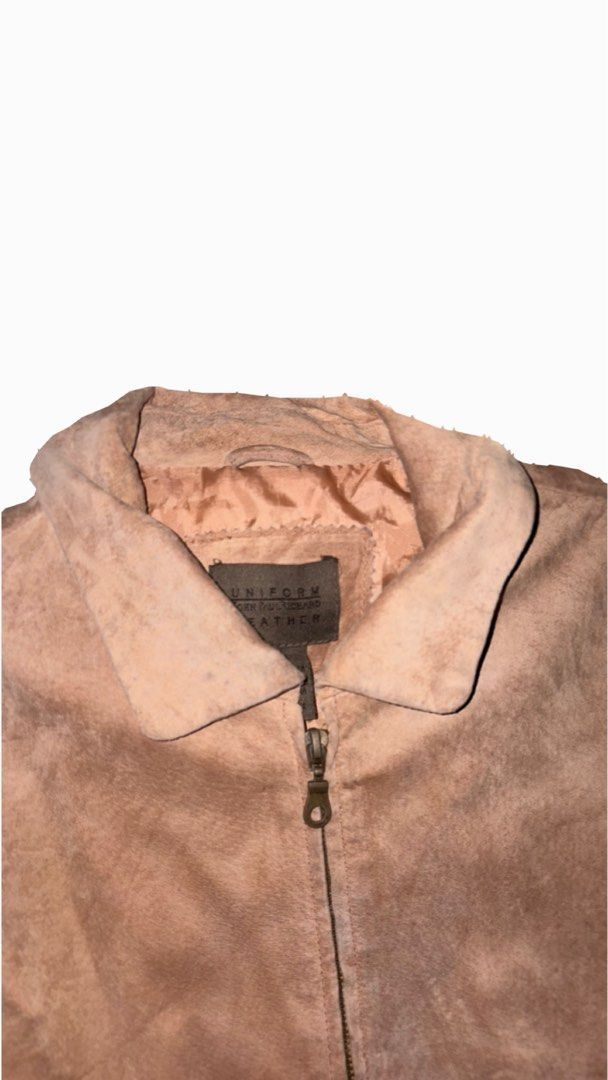 UNIFORM STUDIOS LEATHER Jacket (Category: Coats, Jackets and Outerwear) located in Taguig. Submitted by rasperryju99625 (Listing ID 1461445777, Image 3). Description: - Classic tan suede jacket - Zip-up front with collar - Long sleeves - Ideal for layering - Please check photos for detailed condition.