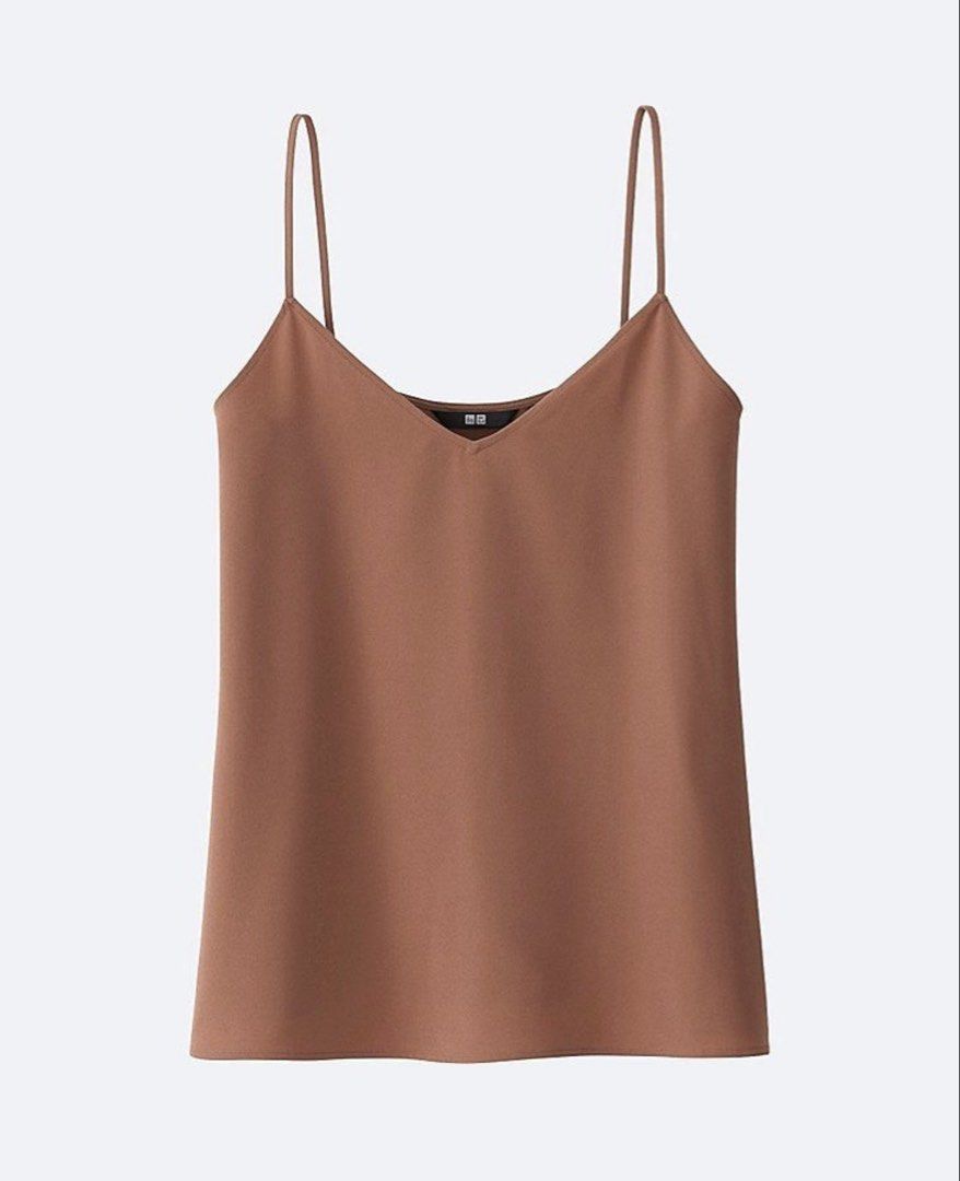 Uniqlo Brown Drape Camisole Top (Category: Sleeveless) located in Tuguegarao City. Submitted by closet_jz (Listing ID 1461462018, Image 1). Description: - Brand: Uniqlo - Color: Brown - Style: Camisole top - Neckline: V-neck - Straps: Thin, adjustable - Versatile: Wear on its own or layer - Occasion: Casual or dressy.