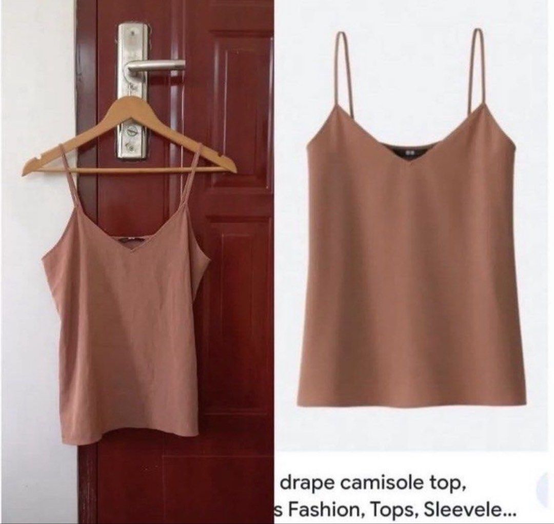 Uniqlo Brown Drape Camisole Top (Category: Sleeveless) located in Tuguegarao City. Submitted by closet_jz (Listing ID 1461462018, Image 2). Description: - Brand: Uniqlo - Color: Brown - Style: Camisole top - Neckline: V-neck - Straps: Thin, adjustable - Versatile: Wear on its own or layer - Occasion: Casual or dressy.