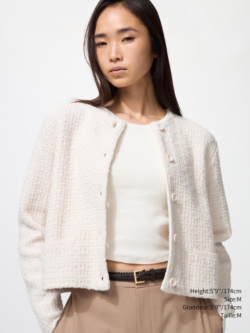 Uniqlo white knitted short jacket (Category: Coats, Jackets and Outerwear) located in Quezon City. Submitted by cozykath (Listing ID 1461347681, Image 1). Description: .