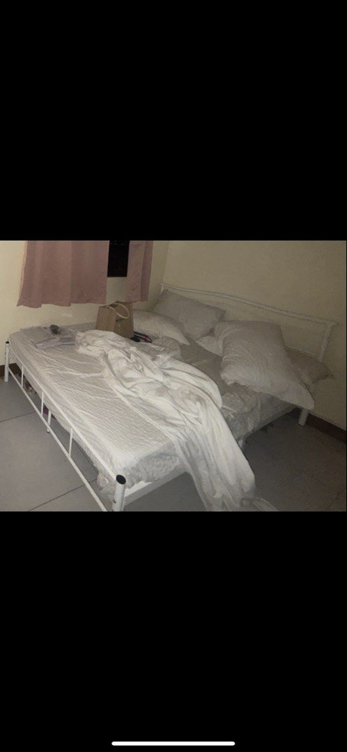 URATEX White Metal Bed Frame AND MATRESS (Category: Bed Frames & Mattresses) located in Manila. Submitted by calm_cherry_ (Listing ID 1461388648, Image 2). Description: - White metal bed frame - Simple and sturdy design - Fits single or double mattress - Easy to assemble - Perfect for any bedroom - Selling because I'm moving Less than a year old. .