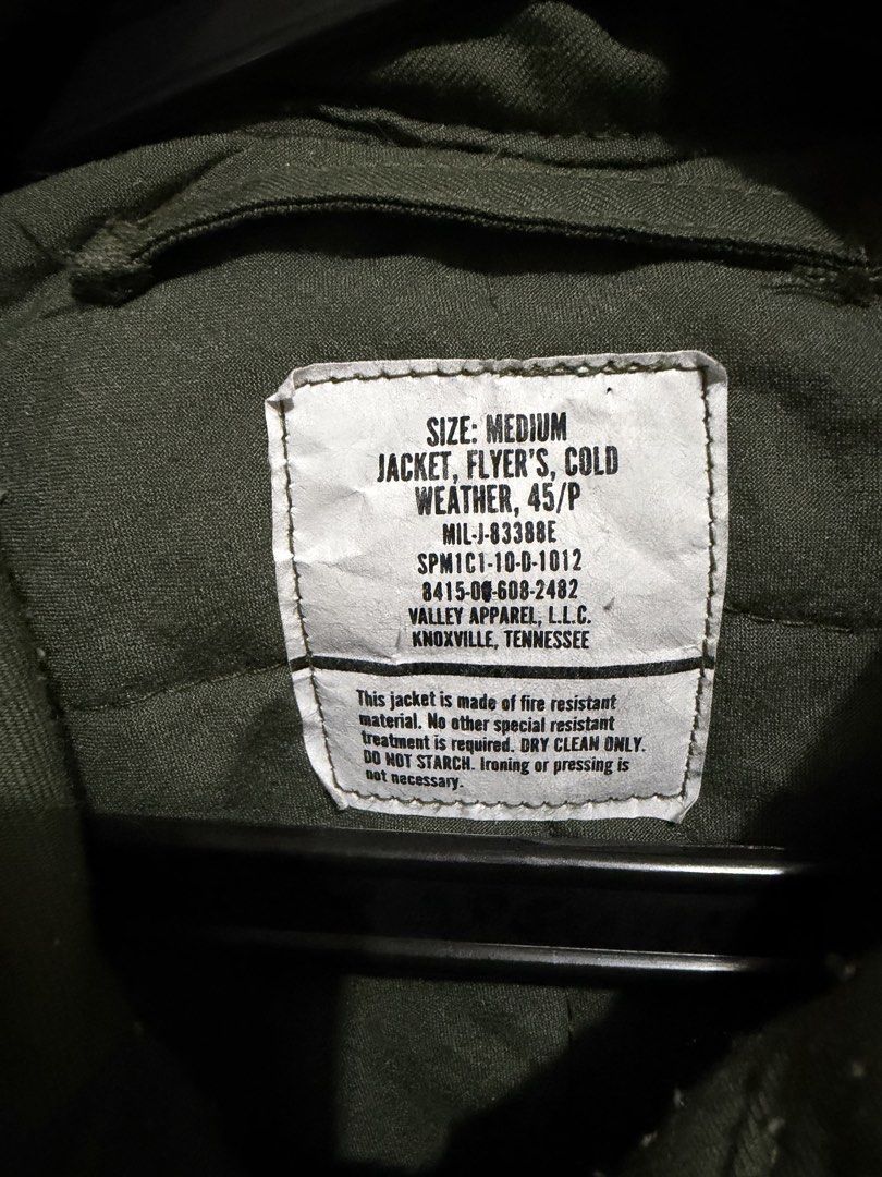 US Air Force CWU 45/P Flight bomber Jacket USGI Cold Weather Medium (Category: Coats, Jackets and Outerwear) located in Manila. Submitted by x79g4mhysy54219 (Listing ID 1461455760, Image 2). Description: - US Air Force CWU 45/p Flight Jacket - Size: Medium - Color: Olive Green - Cold Weather Gear - Made of Fire-Resistant Material - Classic Bomber Style - Ideal for Collectors - Care: Dry Clean Only (No Starch/Ironing Needed).