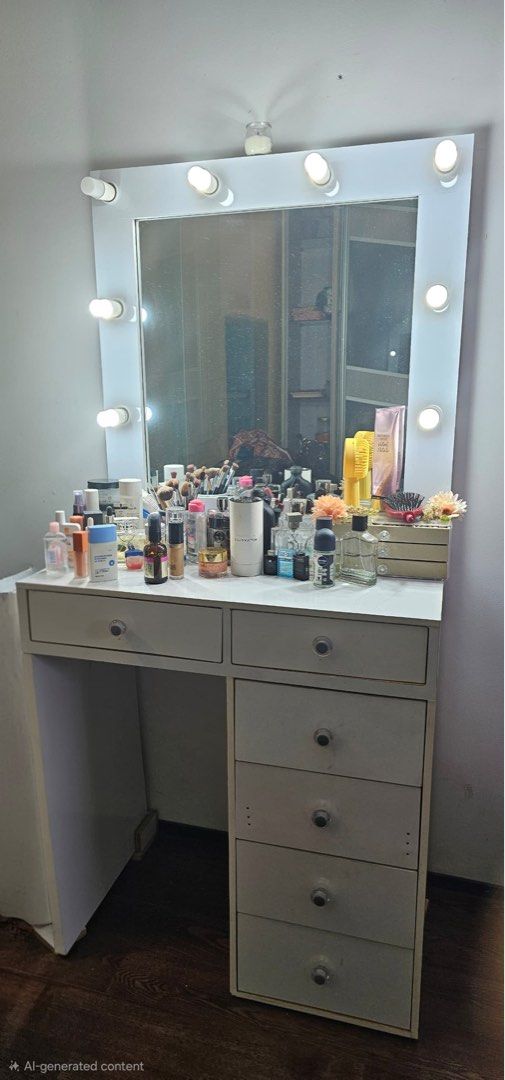 Vanity table (Category: Shelves, Cabinets & Racks) located in Kuala Lumpur. Submitted by noblecat_dbb856 (Listing ID 1461383388, Image 1). Description: Vanity mirror table with lights .