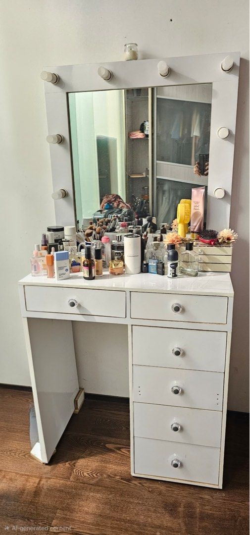 Vanity table (Category: Shelves, Cabinets & Racks) located in Kuala Lumpur. Submitted by noblecat_dbb856 (Listing ID 1461383388, Image 2). Description: Vanity mirror table with lights .