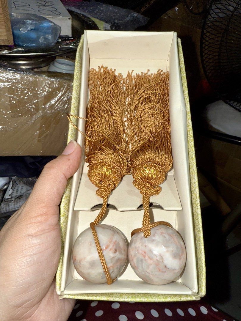 Vintage Marble Scroll Weight Tassle Gold Cords (Category: Charms) located in Pilar. Submitted by faveanyshop (Listing ID 1461347085, Image 2). Description: - Vintage Marble Scroll weight - Features beautiful marbled stone balls - Intricate gold cording detail - Rich golden colored tassels - Comes in original box - Ideal for decorative use or as a unique accent piece.