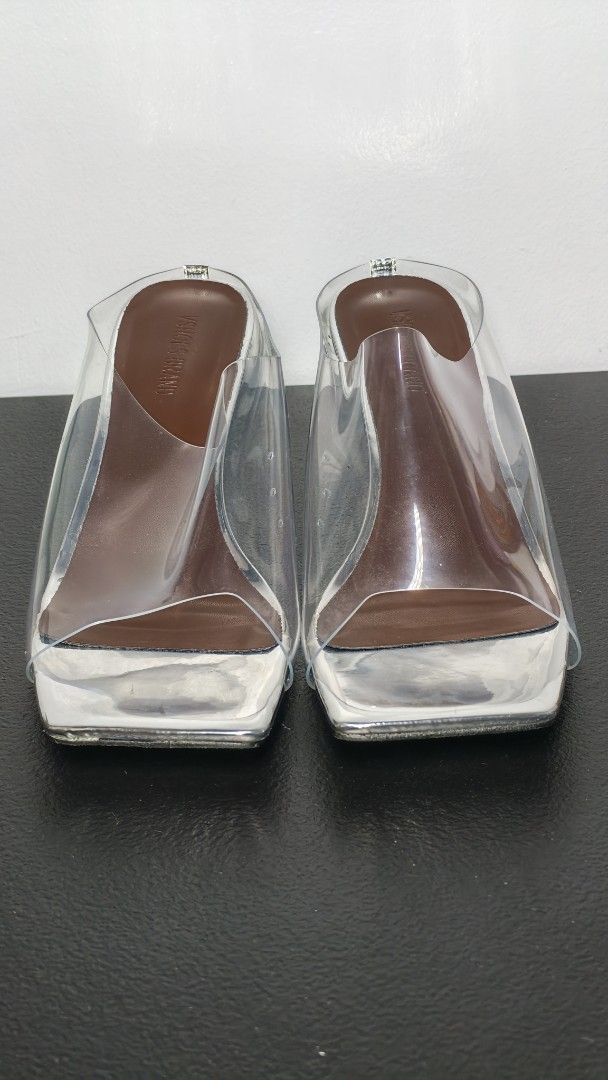VShoes Brand Clear Strap Silver Square Toe Heels (Category: Heels) located in Manila. Submitted by chubbychic553 (Listing ID 1461518823, Image 1). Description: Brand: VSHOES BRAND (Bangkok Thailand branded) Size: Uk40 US9 clear strap mule heels Chic silver square toe design metallic silver finish Brown sole with original box issue: may konti scratch but this is brand new Php 1500 mode of payment gcash BDO paymaya location Tayuman Manila shipping 