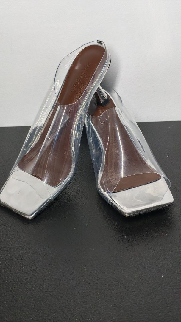 VShoes Brand Clear Strap Silver Square Toe Heels (Category: Heels) located in Manila. Submitted by chubbychic553 (Listing ID 1461518823, Image 2). Description: Brand: VSHOES BRAND (Bangkok Thailand branded) Size: Uk40 US9 clear strap mule heels Chic silver square toe design metallic silver finish Brown sole with original box issue: may konti scratch but this is brand new Php 1500 mode of payment gcash BDO paymaya location Tayuman Manila shipping 
