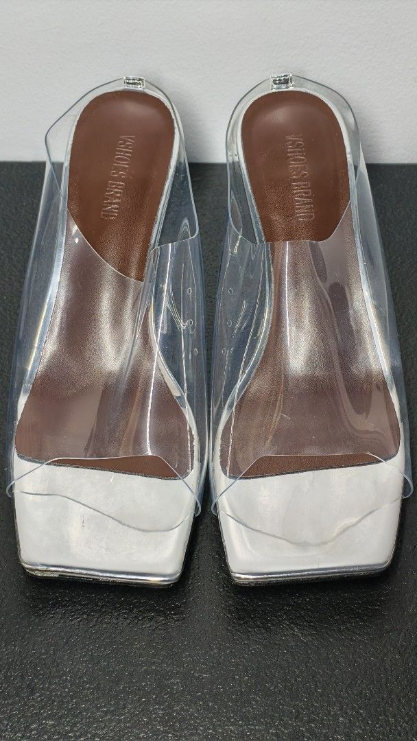 VShoes Brand Clear Strap Silver Square Toe Heels (Category: Heels) located in Manila. Submitted by chubbychic553 (Listing ID 1461518823, Image 3). Description: Brand: VSHOES BRAND (Bangkok Thailand branded) Size: Uk40 US9 clear strap mule heels Chic silver square toe design metallic silver finish Brown sole with original box issue: may konti scratch but this is brand new Php 1500 mode of payment gcash BDO paymaya location Tayuman Manila shipping 