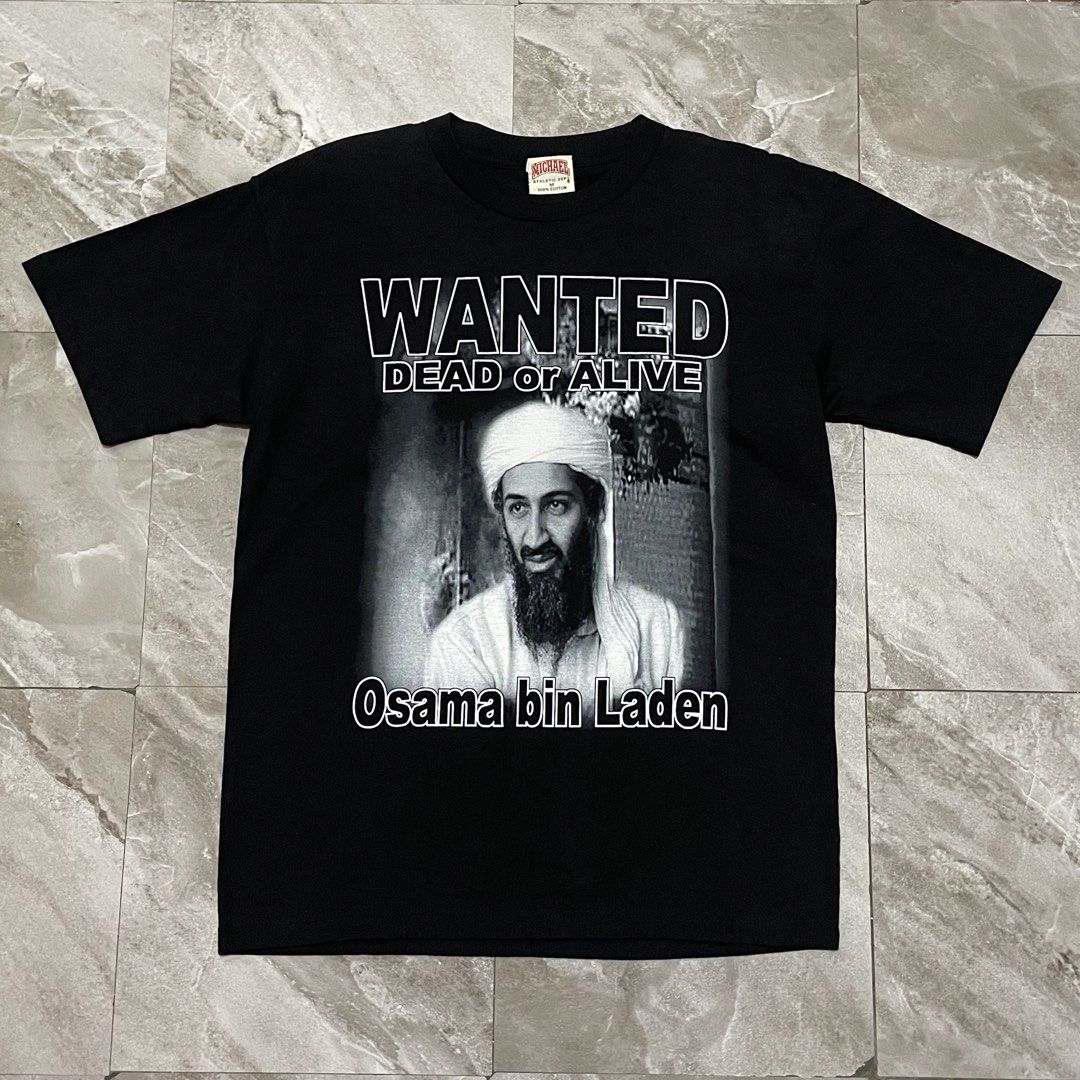VTG Osama Bin Laden Wanted Tee (Category: Tshirts & Polo Shirts ) located in Bacoor. Submitted by thrift2dough (Listing ID 1461419043, Image 1). Description: VTG Osama Bin Laden Wanted Tee Size: Medium Condition: 10/10 (Excellent Condition) Issue: None Dimensions Width: 21 in Length: 28 in Price: 2,500 shipped.