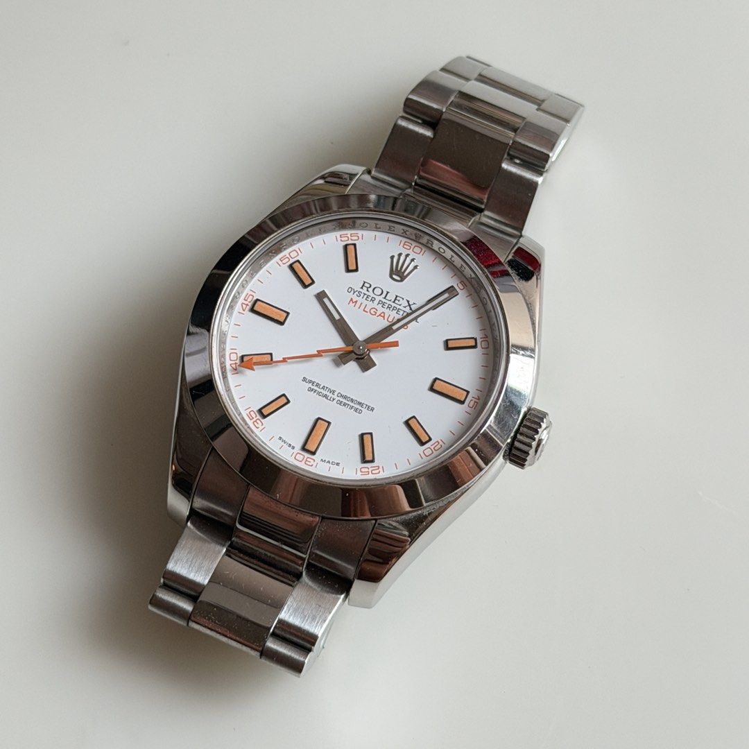 Rolex Milgauss White 116400, 2012 (Welcome Trades with IWC, Rolex,Hublot, Patek Philippe, Audemars Piguet, Omega, Cartier, Tudor, Zenith, Franck Muller) (Category: Watches) located in Singapore. Submitted by internationalluxurysg (Listing ID 1461333783, Image 2). Description: Watch details: •Box & cert dated 2012 Welcome certain trades. Please offer what you've got. Shop-based, by appointment only. 14 Scotts Road, Far East Plaza Contact 9685 8955