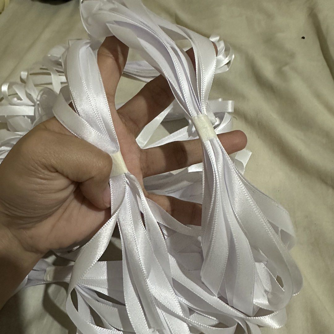 White 1cm, 5 yards Ribbon (Category: Other Stationery & Craft) located in Cainta. Submitted by gentlereckless07 (Listing ID 1461430437, Image 2). Description: Sobra sa binili ko, for take all P60 na lang. White 1cm, 5 yards Ribbon Brandnew .