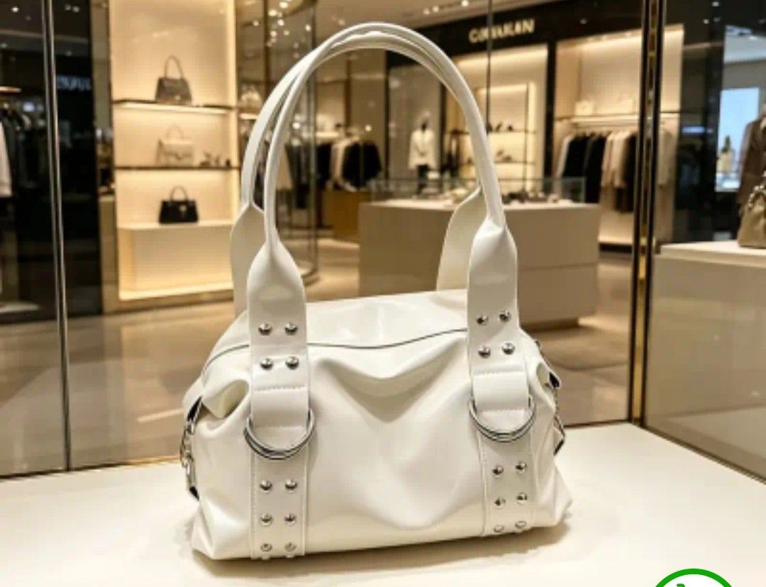 White Studded Shoulder Bag with Silver Hardware (Category: Luxury Bags & Wallets) located in Mariveles. Submitted by adhes28 (Listing ID 1461434009, Image 1). Description: - Chic white shoulder bag - Elegant silver hardware (studs & rings) - Secure zipper closure - Thick, durable handles - Versatile for casual outings or evening events - Very stylish and eye-catching.