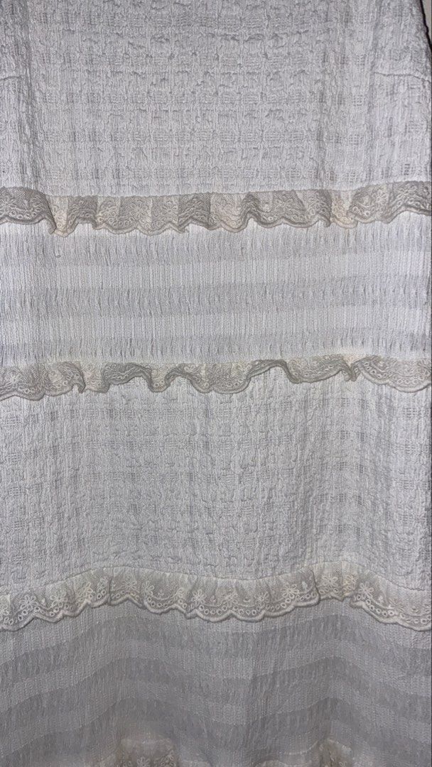 White Tiered Ruffle Maxi Dress with Spaghetti Straps (Category: Dresses) located in Placer. Submitted by talaalond61563 (Listing ID 1461331339, Image 3). Description: - ZIJUN White maxi dress - Spaghetti straps - Tiered design with ruffles - Smocked sections - Textured fabric pattern - Medium size - Ideal for beach vacations or casual summer wear - Comfortable and easy to wear.