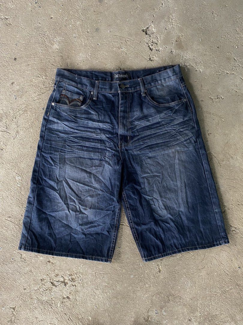 Y2K Chams Denim Shorts Men's (Category: Shorts) located in Sinait. Submitted by rinzuthrift (Listing ID 1461430020, Image 1). Description: - Chams Men's Denim Shorts - Classic blue wash - Relaxed fit - Made from 100% cotton - Features Chams logo on back pocket and waistband - Button and zip closure - Ideal for casual wear.