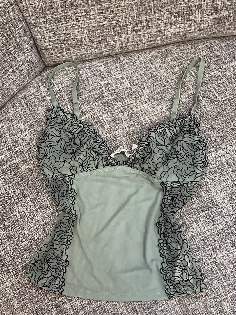 y2k sage green mesh camisole top (Category: Sleeveless) located in Angeles City. Submitted by adella.club (Listing ID 1461417244, Image 1). Description: .