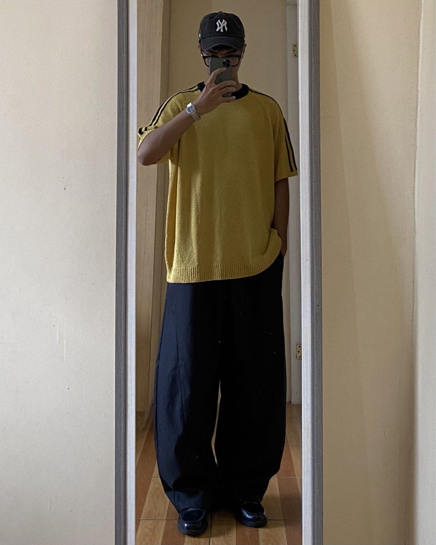 Yellow Knit Sweater with Black Stripes (Category: Activewear) located in Rizal. Submitted by Thethriftgood (Listing ID 1461537492, Image 2). Description: xido 3 line knitted shirt yellow brazil vibes Model height - 5’9 size: large fit xl dimensions: width - 25 length - 28.5 10/10 condition | issue: none Php: 800.