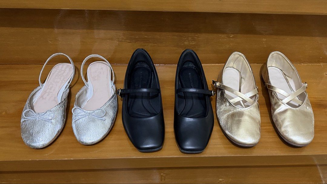 Zara and Stradivarius Ballet Flats (take all) (Category: Flats & Sandals) located in Manila. Submitted by hola.koala (Listing ID 1461554543, Image 1). Description: - Three pairs of stylish flats, all size 36 Black, Gold, and Silver Take all.