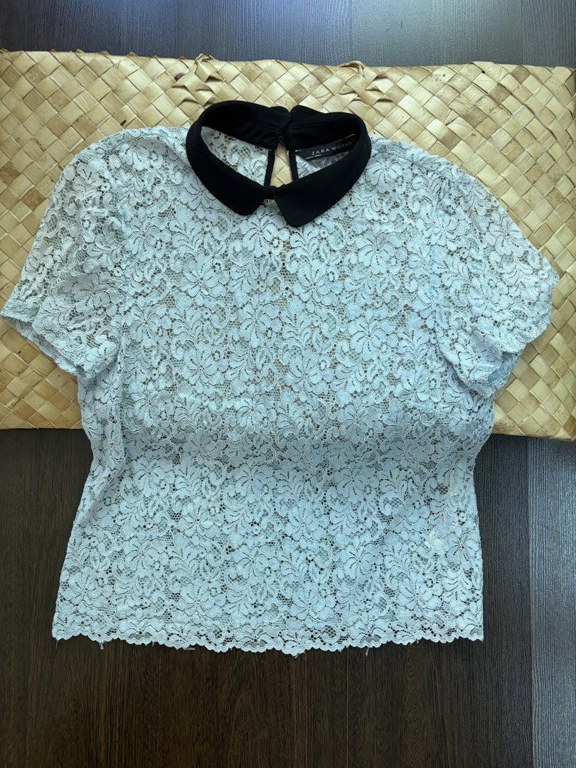 Zara blue lace collar top (Category: Blouses) located in Manila. Submitted by thebookclubz (Listing ID 1461453944, Image 1). Description: .