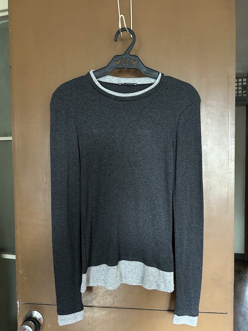 ZARA Layered Charcoal and Grey Top (Category: Longsleeves) located in Manila. Submitted by anothermanxtreasure (Listing ID 1461399385, Image 1). Description: Good for the “layered” look (built in), not hot for PH weather.