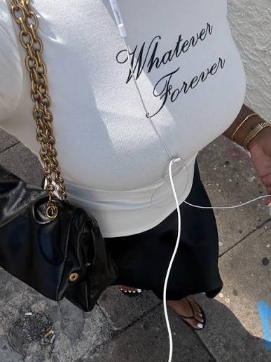 zara ‘whatever forever’ cursive top (Category: Shirts) located in Quezon City. Submitted by sullenangel (Listing ID 1461530984, Image 2). Description: has stain at the back.