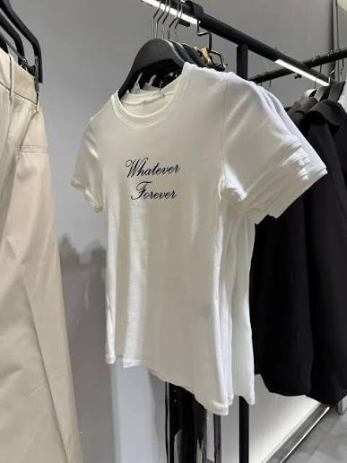 zara ‘whatever forever’ cursive top (Category: Shirts) located in Quezon City. Submitted by sullenangel (Listing ID 1461530984, Image 1). Description: has stain at the back.
