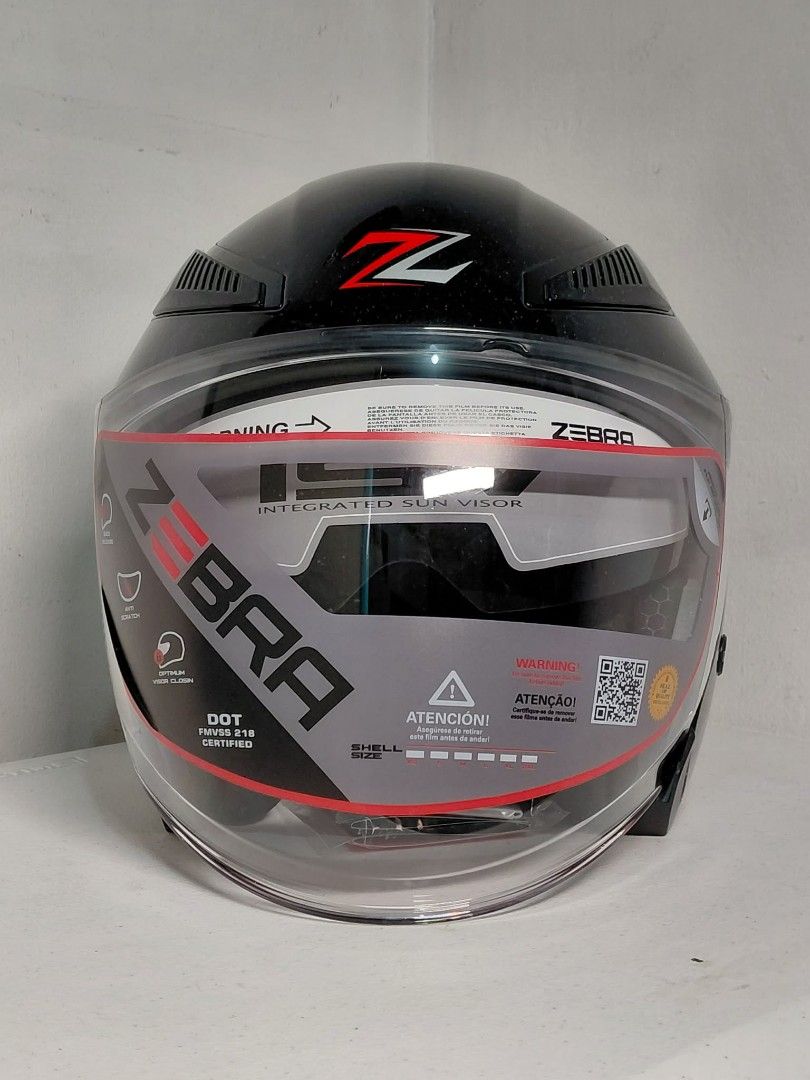 Zebra YM-915 Open Face Helmet Gloss Black (Category: Helmets and other Riding Gears) located in Makati City. Submitted by michaelang05 (Listing ID 1461466889, Image 2). Description: - Zebra Open Face Helmet (Model YM-915) - Color: Black - Integrated Sun Visor for convenience - DOT and FMVSS 218 Certified for safety - Includes a Helmet Bag - Built for protection and stylish comfort.