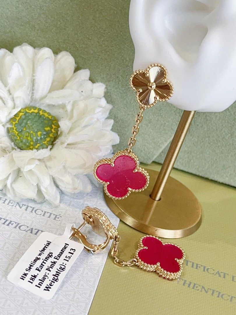 18k yg VCA pink enamel earrings hk setting (Category: Luxury Accessories) located in Manila. Submitted by luxesparks (Listing ID 1461577147, Image 3). Description: .