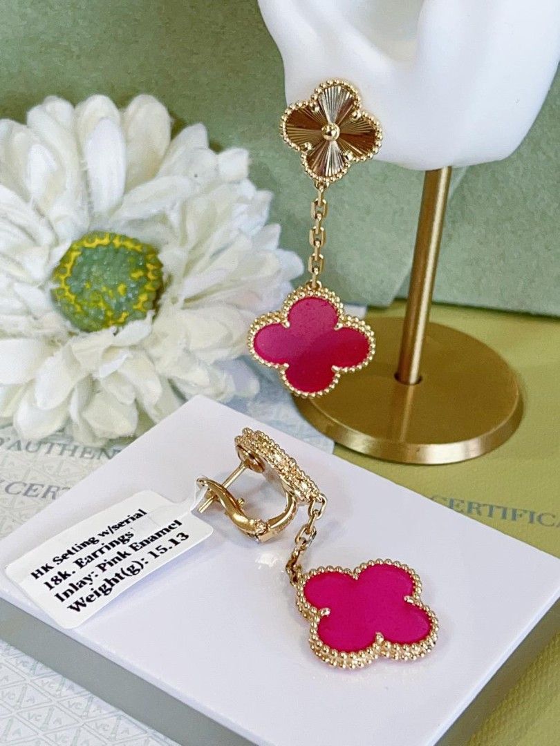 18k yg VCA pink enamel earrings hk setting (Category: Luxury Accessories) located in Manila. Submitted by luxesparks (Listing ID 1461577147, Image 2). Description: .