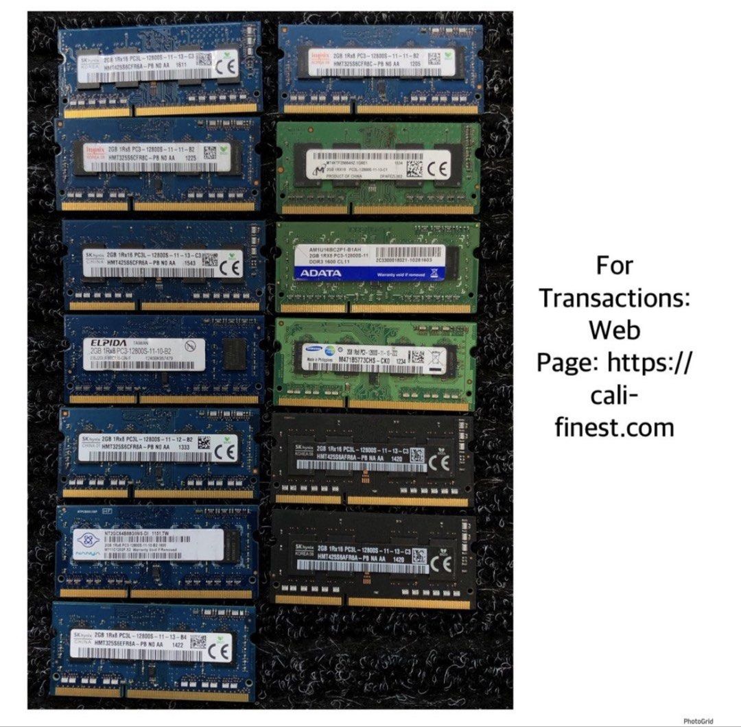 2gb DDR3 12800S Laptop RAM (Category: Computer Parts) located in Pasig City. Submitted by califinestcollectibles (Listing ID 1461631460, Image 1). Description: 2gb DDR3 12800S Laptop RAM EL#428 13 pcs on hand - 180 each 2gb DDR3 12800S Actual and detailed pictures are posted Original/Authentic From USA Pick up at one oasis condominium ortigas extension pasig city Or Delivery via Lalamove,Lbc Cod/Cop Jnt (Payment first basis) THANKYOU.