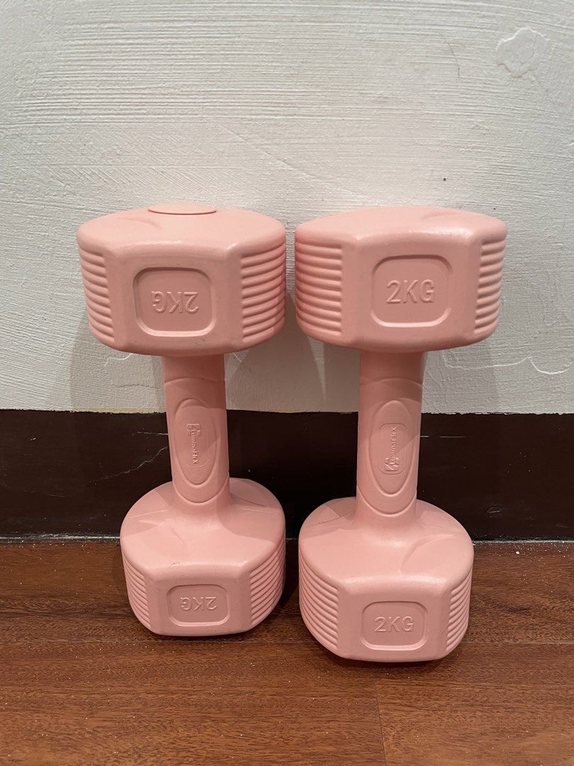 2KG Pink Dumbbells (Pair) (Category: Weights & Dumbbells) located in Quezon City. Submitted by mugs.meowph (Listing ID 1461588147, Image 2). Description: - Set of two (2) pink dumbbells - Each dumbbell weighs 2KG - Ideal for home workouts - Great for toning arms and upper body - Cute and fun pink color - Easy and comfortable to grip.