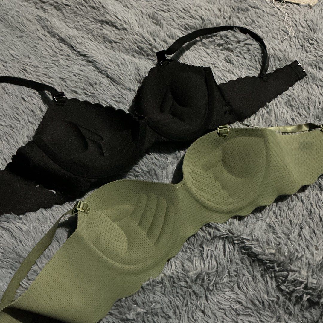 2x Bras Black & army green Size 36/80 (Category: Undergarments & Loungewear) located in Bulacan. Submitted by toogoodtobegarbage (Listing ID 1461698374, Image 3). Description: - Set of 2 bras: 1 black, 1 khaki - Size: 36/80 - Black bra features elegant lace trim - Khaki bra is seamless with a textured finish - Both bras have adjustable straps for a perfect fit - Ideal everyday essentials for your wardrobe - no flaws/ stains.
