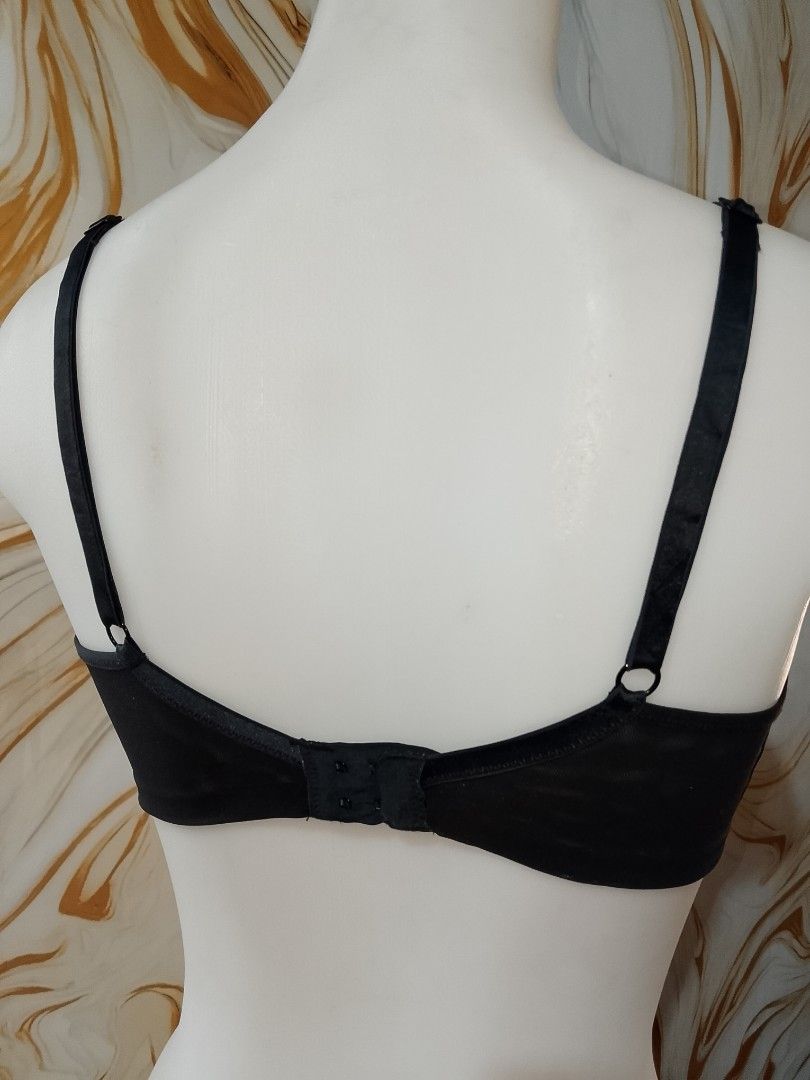 34-36 b/c Black Mesh Triangle Bralette not padded nonwire (Category: Undergarments & Loungewear) located in Manila. Submitted by truecrystal-1407 (Listing ID 1461656913, Image 3). Description: - Sheer black mesh bralette - Triangle cups - Soft band for comfort - Adjustable straps - Hook-and-eye back closure - Versatile for everyday wear or layering.
