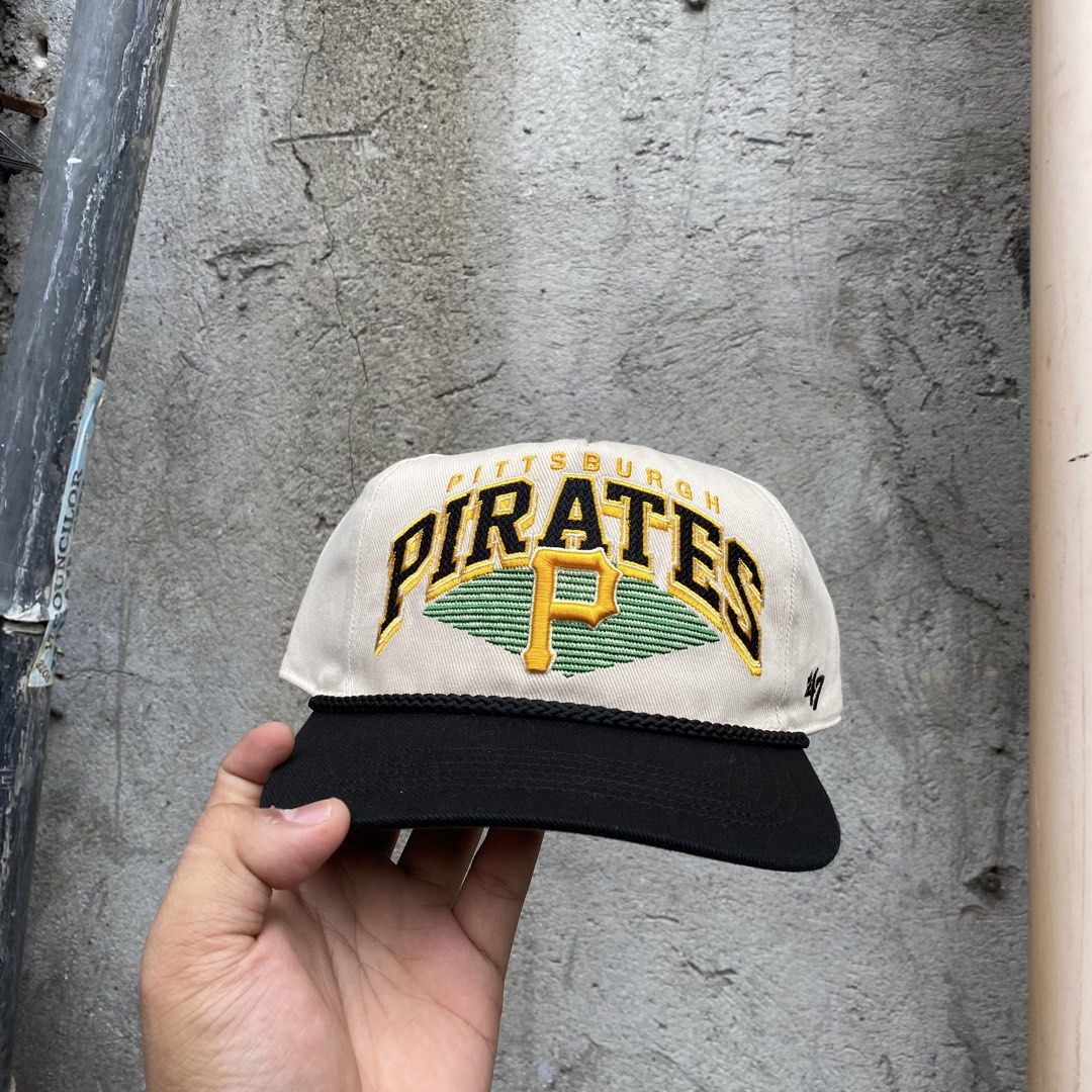 47 Brand Pittsburgh Pirates Baseball Cap (Category: Caps & Hats) located in Manila. Submitted by blingdrop (Listing ID 1461732903, Image 1). Description: - Cream colored cap with a classic black brim. - Features an embroidered Pittsburgh Pirates logo on the front. - '47 brand logo embroidered on the side. - Stylish rope detail above the brim. - Interior shows '47 brand taping for quality. - A must-have for any dedicated Pirates fan!.