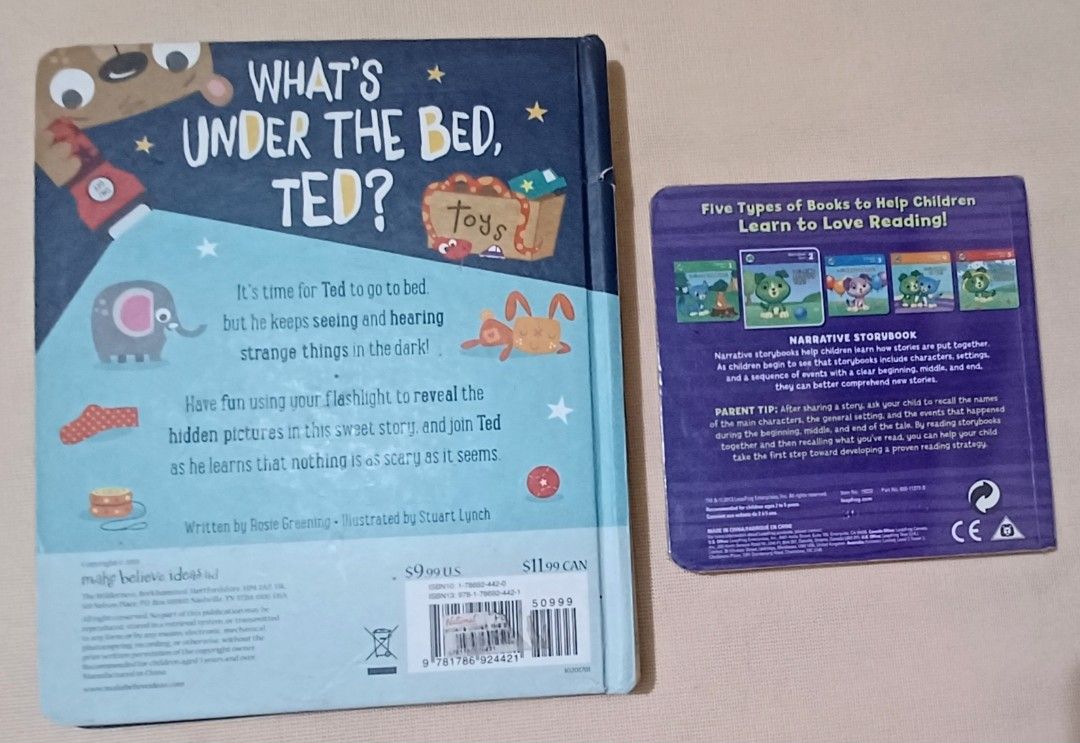 📚 2 Kids Board Book Bundle — Interactive + Educational! (Category: Children's Books) located in Quezon City. Submitted by wjmae (Listing ID 1461587287, Image 2). Description: 📖 Book 1: What’s Under the Bed, Ted? - ✨ Flashlight-reveal magic! Shine a light & hidden pictures appear ​ - Written by Rosie Greening • Illustrated by Stuart Lynch ​ - Cute bedtime story about facing fears & finding there’s nothing to be scared of ​ - Sturdy hardcover boa
