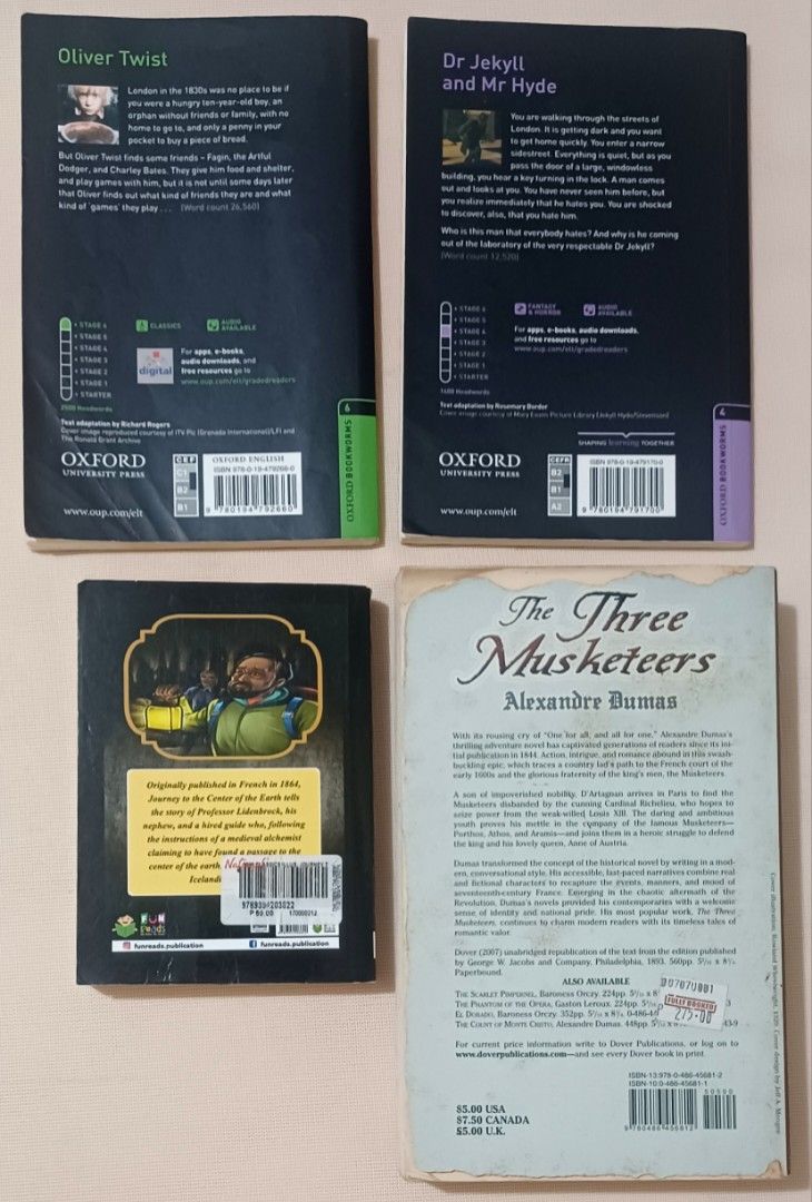 📚 Classic Literature 4-Book Bundle (Category: Storybooks) located in Quezon City. Submitted by wjmae (Listing ID 1461590599, Image 2). Description: 📖 What You’ll Get: 1. Oliver Twist — Charles Dickens ​ - Oxford Bookworms • Level 6 (CEFR B2/C1) ​ - Adapted edition • ~26,500 words ​ - Timeless story of an orphan boy in Victorian London ​ 2. Dr Jekyll and Mr Hyde — Robert Louis Stevenson ​ - Oxford Bookworms • Level 4 (CEFR B1/B2) ​ - Adapted edi
