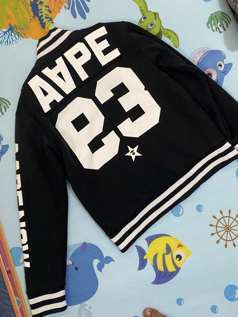 Aape by bathing ape Varsity Jacket (Category: Coats, Jackets and Outerwear) located in Calapan. Submitted by metriowendell22 (Listing ID 1461630859, Image 2). Description: Aape by bathing ape Varsity Jacket Large Width 21 Length 26 Very good condition Color rate 9/10.