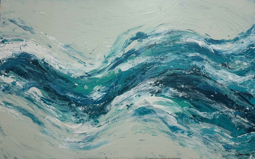 Abstract Painting "Tidal Rhythms" (Category: Art & Prints) located in Quezon City. Submitted by obranitian (Listing ID 1461570183, Image 3). Description: Size: 30 x 48 inches Acrylic paint with varnish finishing On stretched Canvas with plywood backing With COA Ready to Display Pm me for details..